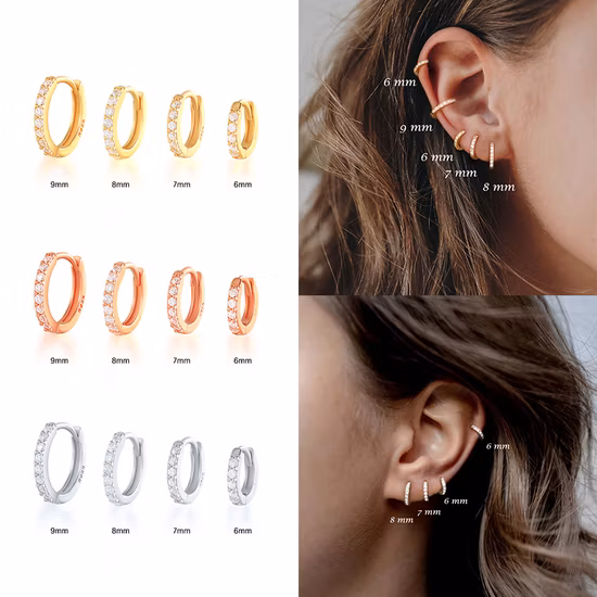 Brincos modernos de prata esterlina S925 redondos com micro incrustações de zircão CZ