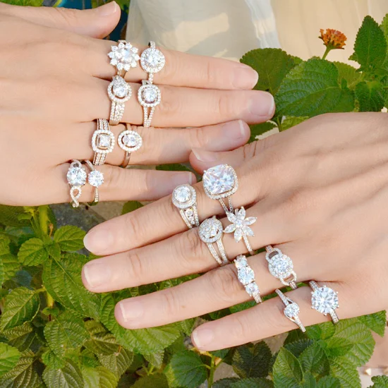 Jóias de moda personalizadas acessórios femininos 925 prata esterlina zircão cúbico noivado anéis de casamento jóias de prata